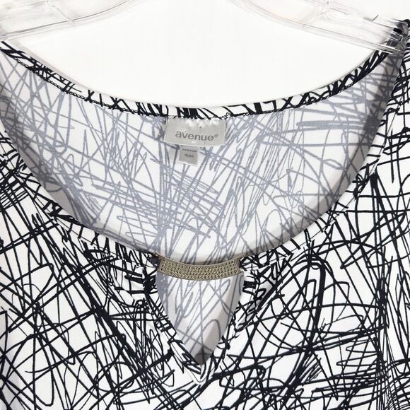 Avenue Plus Size 18W 20W Dress Midi Black White A Line Stretch Keyhole 146 - Picture 8 of 9